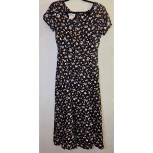 Debra Martin Vtg Overlap Split Front Dark Floral Maxi Dress Sz 8 Cottage 80s 90s